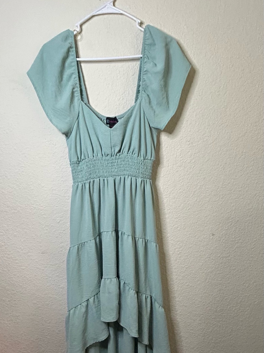 BFamous Light Sage Tiered Midi Dress Off Shoulder Summer Light Girly Fairy Large
